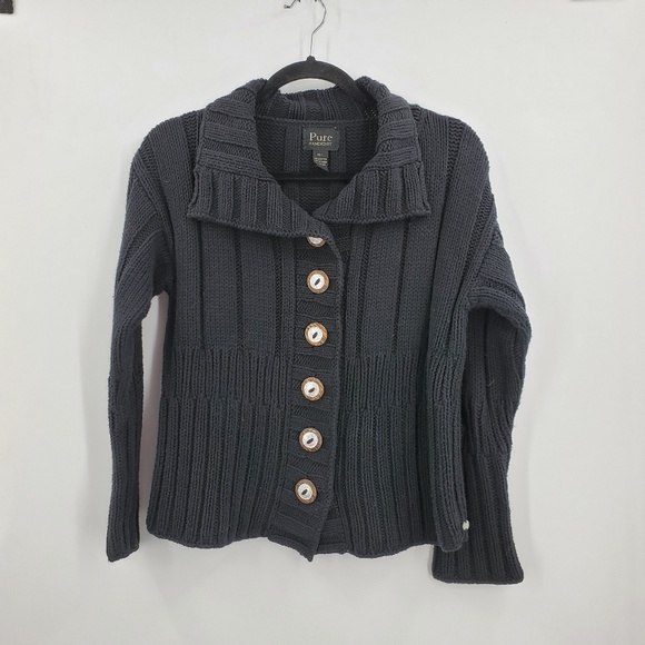 Pure Handknit Women's Cardigan Chunky Knit Sweater - Picture 1 of 7